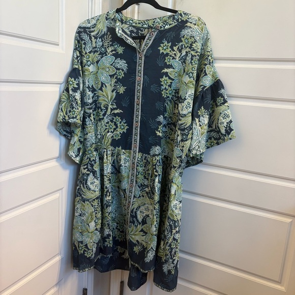 Anthropologie Blue and Green Floral Mini Dress - Picture 3 of 7